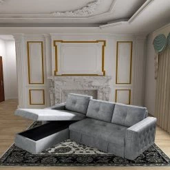 90.5 in. 2-Piece Reversible L Shaped Polyester Sectional Sofa with Pulled Out Bed and Storage in Gray by Z-joyee -Cheap Z-joyee Store gray z joyee sectional sofas f fb857214855 76 1000