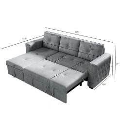 90.5 in. 2-Piece Reversible L Shaped Polyester Sectional Sofa with Pulled Out Bed and Storage in Gray by Z-joyee -Cheap Z-joyee Store gray z joyee sectional sofas f fb857214855 c3 1000