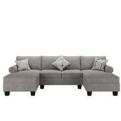 116 in. Round Arm 3-Piece U Shaped Polyester Modern Sectional Sofa in Gray w/Storage and 3-Pillows by Z-joyee
