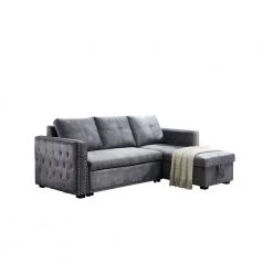 Living Room 91 in. W Gray Velvet Square Arm 3-Seater L-Shaped Modern Sectional Sofa by Z-joyee -Cheap Z-joyee Store gray z joyee sectional sofas ljp w487s00083 1f 1000
