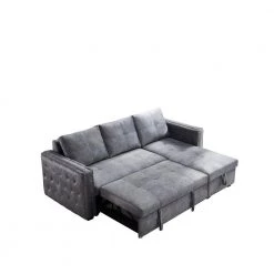Living Room 91 in. W Gray Velvet Square Arm 3-Seater L-Shaped Modern Sectional Sofa by Z-joyee -Cheap Z-joyee Store gray z joyee sectional sofas ljp w487s00083 44 1000