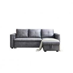 Living Room 91 in. W Gray Velvet Square Arm 3-Seater L-Shaped Modern Sectional Sofa by Z-joyee -Cheap Z-joyee Store gray z joyee sectional sofas ljp w487s00083 c3 1000