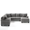 113 in. Rolled Arm 3-piece U Shaped Chenille Sectional Sofa in Gray w/3 Pillows by Z-joyee