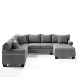 113 in. Rolled Arm 3-piece U Shaped Chenille Sectional Sofa in Gray w/3 Pillows by Z-joyee