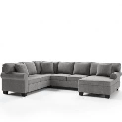 113 in. Rolled Arm 3-piece U Shaped Chenille Sectional Sofa in Gray w/3 Pillows by Z-joyee -Cheap Z-joyee Store gray z joyee sectional sofas p q202200214 c3 1000