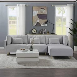 108.6 in. Square Arm 4-Piece L-Shaped Fabric Modern Sectional Sofa in Gray with Convertible Ottoman Chaise by Z-joyee -Cheap Z-joyee Store gray z joyee sectional sofas p q202200266 31 1000