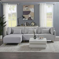 108.6 in. Square Arm 4-Piece L-Shaped Fabric Modern Sectional Sofa in Gray with Convertible Ottoman Chaise by Z-joyee -Cheap Z-joyee Store gray z joyee sectional sofas p q202200266 4f 1000