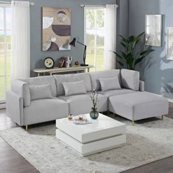 108.6 in. Square Arm 4-Piece L-Shaped Fabric Modern Sectional Sofa in Gray with Convertible Ottoman Chaise by Z-joyee -Cheap Z-joyee Store gray z joyee sectional sofas p q202200266 c3 1000