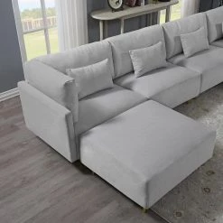 143.3 in. Square Arm 6-Piece U-Shaped Fabric Modern Sectional Sofa in Gray with Convertible Ottoman Chaise by Z-joyee -Cheap Z-joyee Store gray z joyee sectional sofas p q202200268 4f 1000
