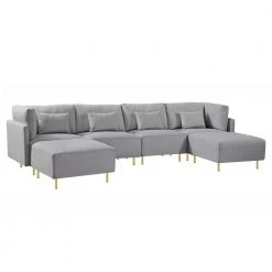 143.3 in. Square Arm 6-Piece U-Shaped Fabric Modern Sectional Sofa in Gray with Convertible Ottoman Chaise by Z-joyee