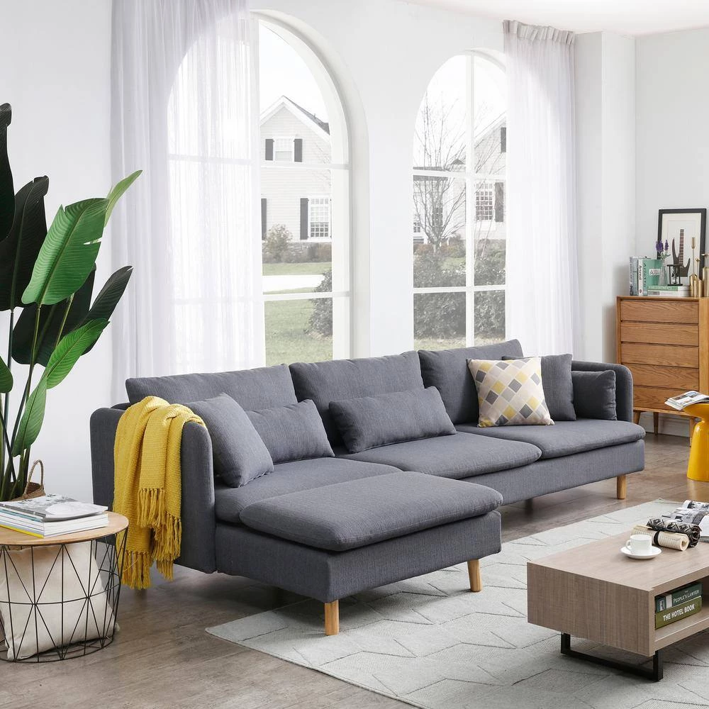 114 in. Square Arm 2-PieceL Shaped Fabric Modern Sectional Sofa in Gray with Removable Cushions by Z-joyee 2 114 in. Square Arm 2-PieceL Shaped Fabric Modern Sectional Sofa in Gray with Removable Cushions by Z-joyee - Image 2