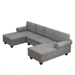 116 in. Rolled Arm 3-piece U Shaped Chenille Sectional Sofa in Gray w/Storage Chaises and 3 Pillows by Z-joyee -Cheap Z-joyee Store gray z joyee sectional sofas p q202200533 4f 1000