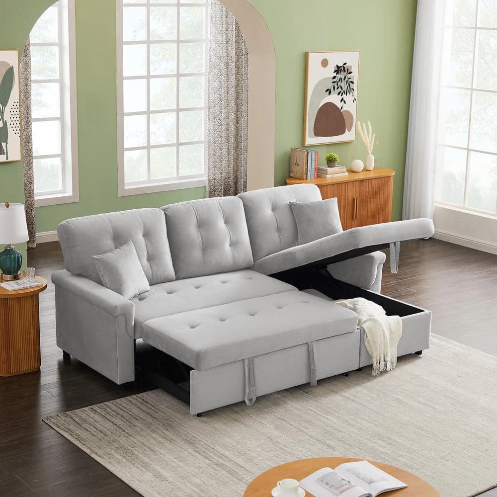 86.6 in. Square Arm 2-Piece L Shaped Velvet Modern Sectional Sofa in Gray w/Storage by Z-joyee 5 86.6 in. Square Arm 2-Piece L Shaped Velvet Modern Sectional Sofa in Gray w/Storage by Z-joyee - Image 5