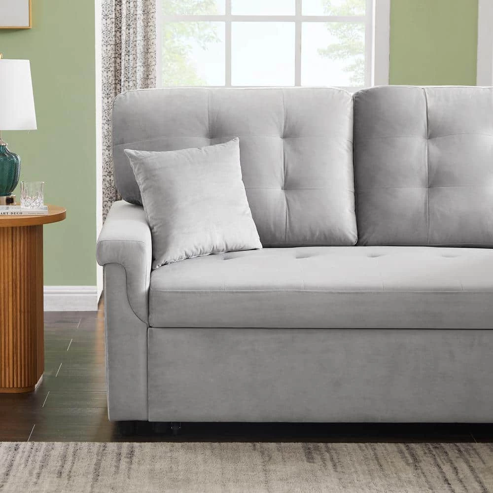 86.6 in. Square Arm 2-Piece L Shaped Velvet Modern Sectional Sofa in Gray w/Storage by Z-joyee 4 86.6 in. Square Arm 2-Piece L Shaped Velvet Modern Sectional Sofa in Gray w/Storage by Z-joyee - Image 4