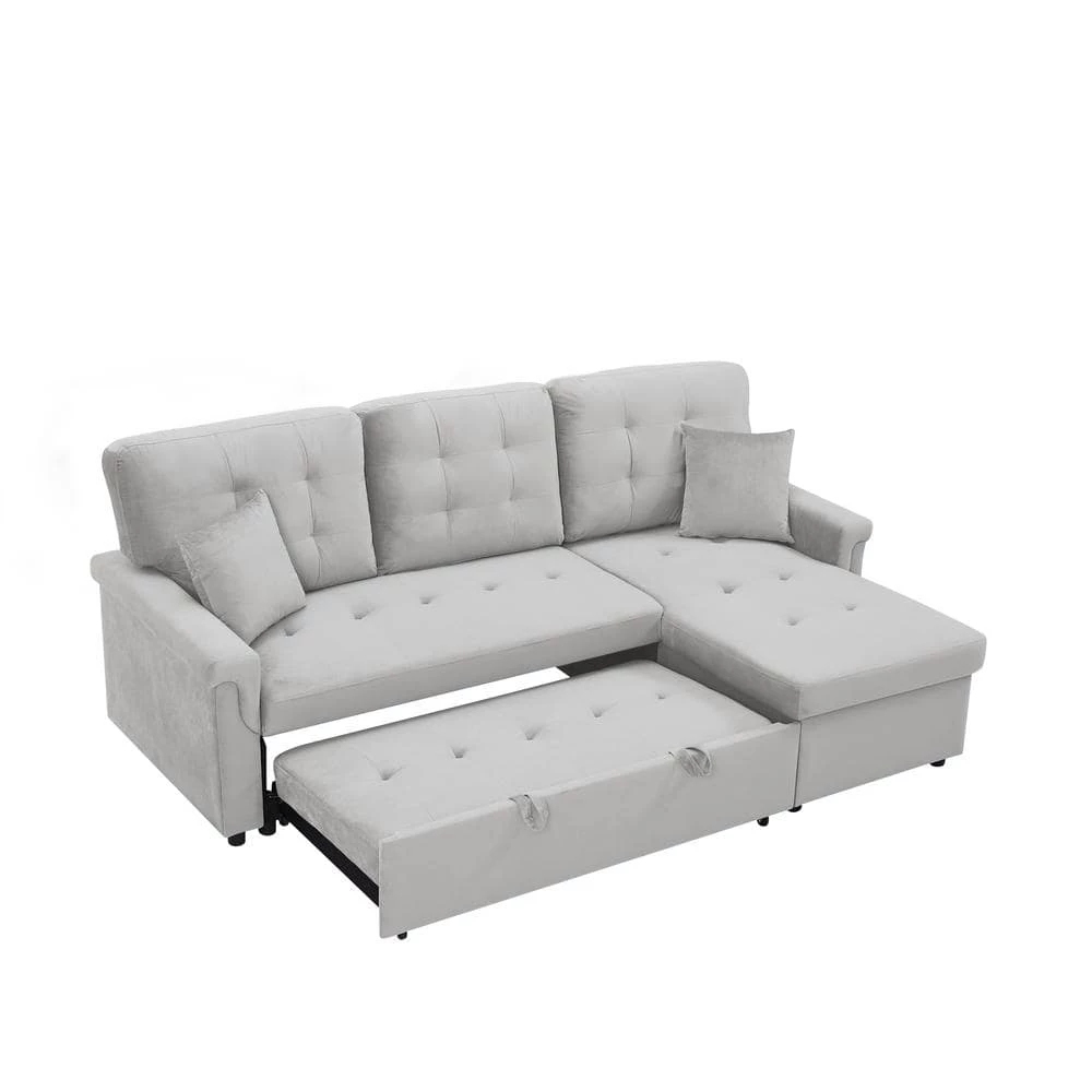 86.6 in. Square Arm 2-Piece L Shaped Velvet Modern Sectional Sofa in Gray w/Storage by Z-joyee 2 86.6 in. Square Arm 2-Piece L Shaped Velvet Modern Sectional Sofa in Gray w/Storage by Z-joyee - Image 2