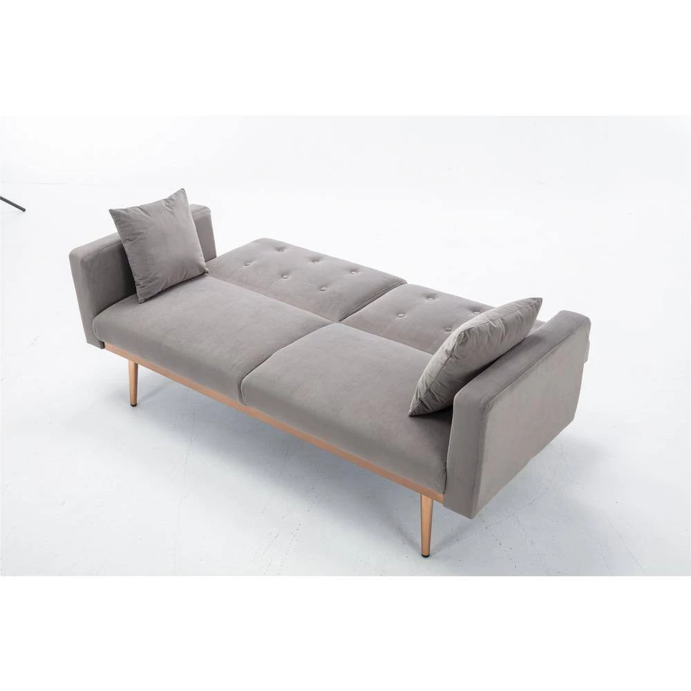 63.78 in. Gray Velvet Twin Sleeper Size Sofa Bed Accent Sofa Loveseat Sofa by Z-joyee 4 63.78 in. Gray Velvet Twin Sleeper Size Sofa Bed Accent Sofa Loveseat Sofa by Z-joyee - Image 4