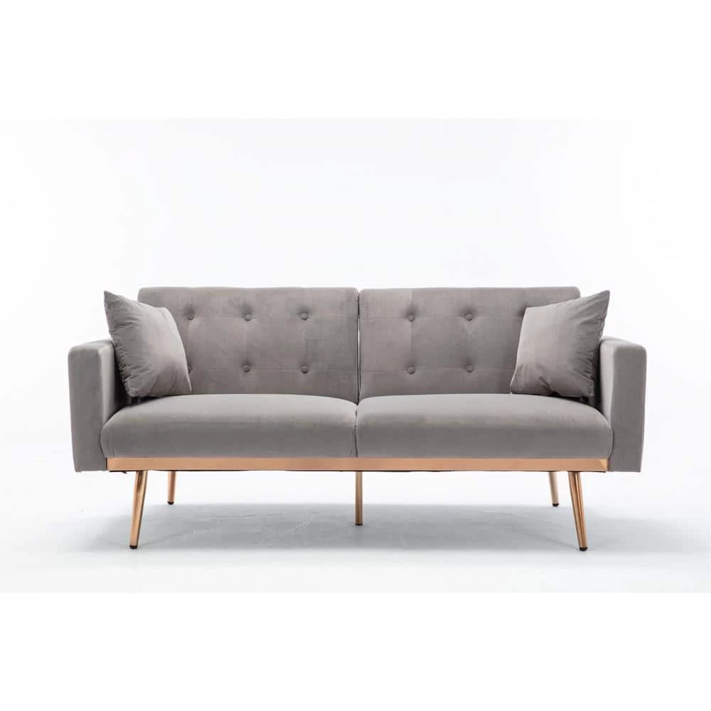 63.78 in. Gray Velvet Twin Sleeper Size Sofa Bed Accent Sofa Loveseat Sofa by Z-joyee 1 63.78 in. Gray Velvet Twin Sleeper Size Sofa Bed Accent Sofa Loveseat Sofa by Z-joyee