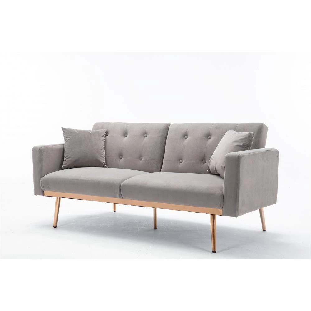 63.78 in. Gray Velvet Twin Sleeper Size Sofa Bed Accent Sofa Loveseat Sofa by Z-joyee 3 63.78 in. Gray Velvet Twin Sleeper Size Sofa Bed Accent Sofa Loveseat Sofa by Z-joyee - Image 3