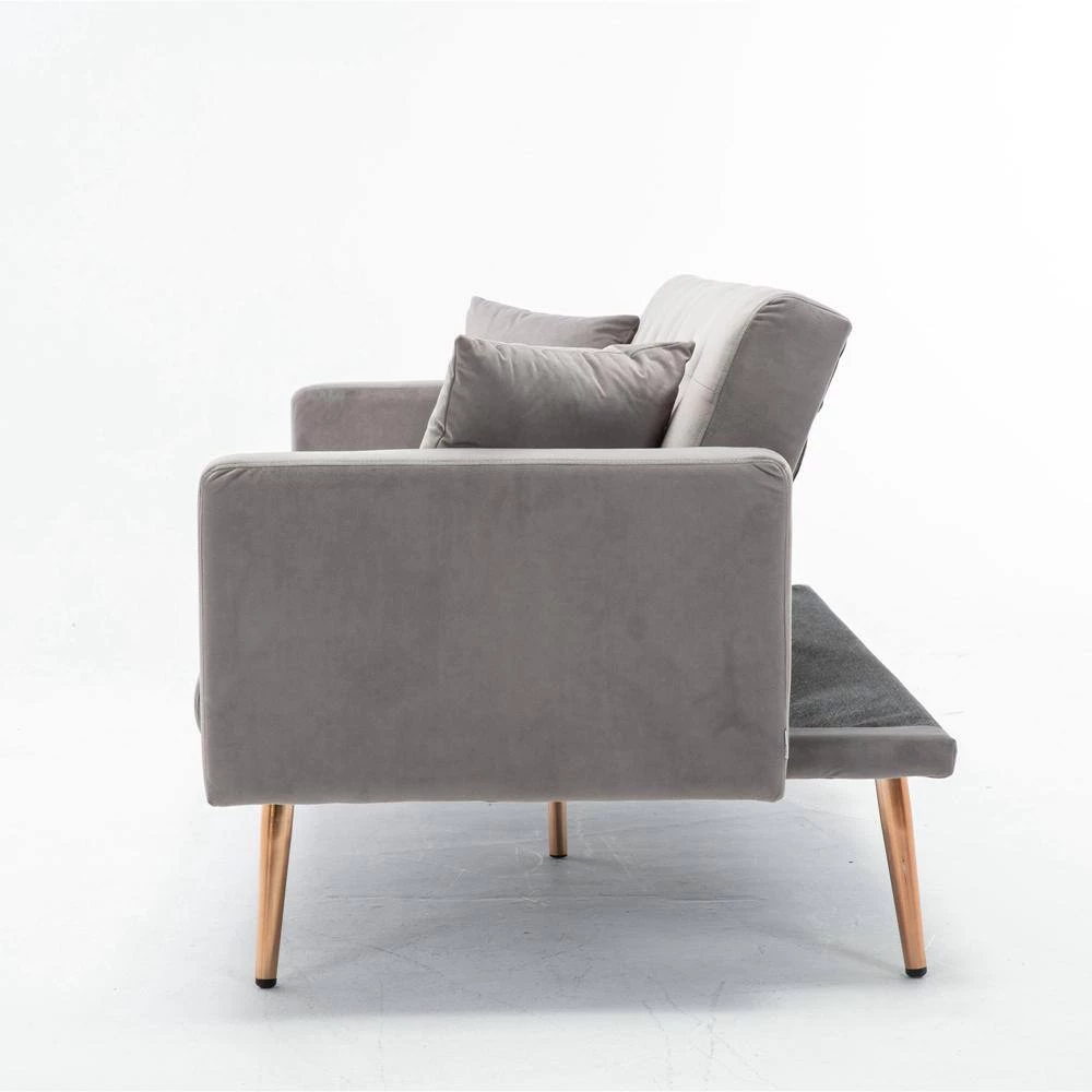 63.78 in. Gray Velvet Twin Sleeper Size Sofa Bed Accent Sofa Loveseat Sofa by Z-joyee 2 63.78 in. Gray Velvet Twin Sleeper Size Sofa Bed Accent Sofa Loveseat Sofa by Z-joyee - Image 2
