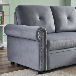 83.46 in. Width Gray Velvet Twin Size Sofa Bed by Z-joyee -Cheap Z-joyee Store gray z joyee sofa beds lyws346aaa 1f 1000