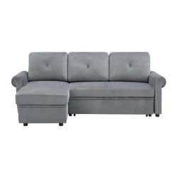 83.46 in. Width Gray Velvet Twin Size Sofa Bed by Z-joyee