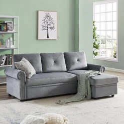 83.46 in. Width Gray Velvet Twin Size Sofa Bed by Z-joyee -Cheap Z-joyee Store gray z joyee sofa beds lyws346aaa c3 1000