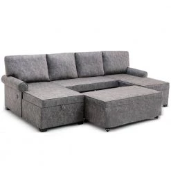 108.75 in. Gray Fabric Twin Size U-Shaped 4-Seats Sofa Bed with Storage and Chaise Lounges by Z-joyee -Cheap Z-joyee Store gray z joyee sofa beds p q202200199 4f 1000