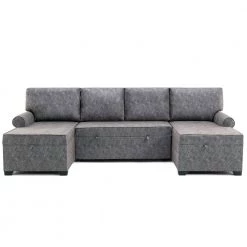 108.75 in. Gray Fabric Twin Size U-Shaped 4-Seats Sofa Bed with Storage and Chaise Lounges by Z-joyee