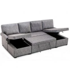 108.75 in. Gray Fabric Twin Size U-Shaped 4-Seats Sofa Bed with Storage and Chaise Lounges by Z-joyee -Cheap Z-joyee Store gray z joyee sofa beds p q202200199 c3 1000