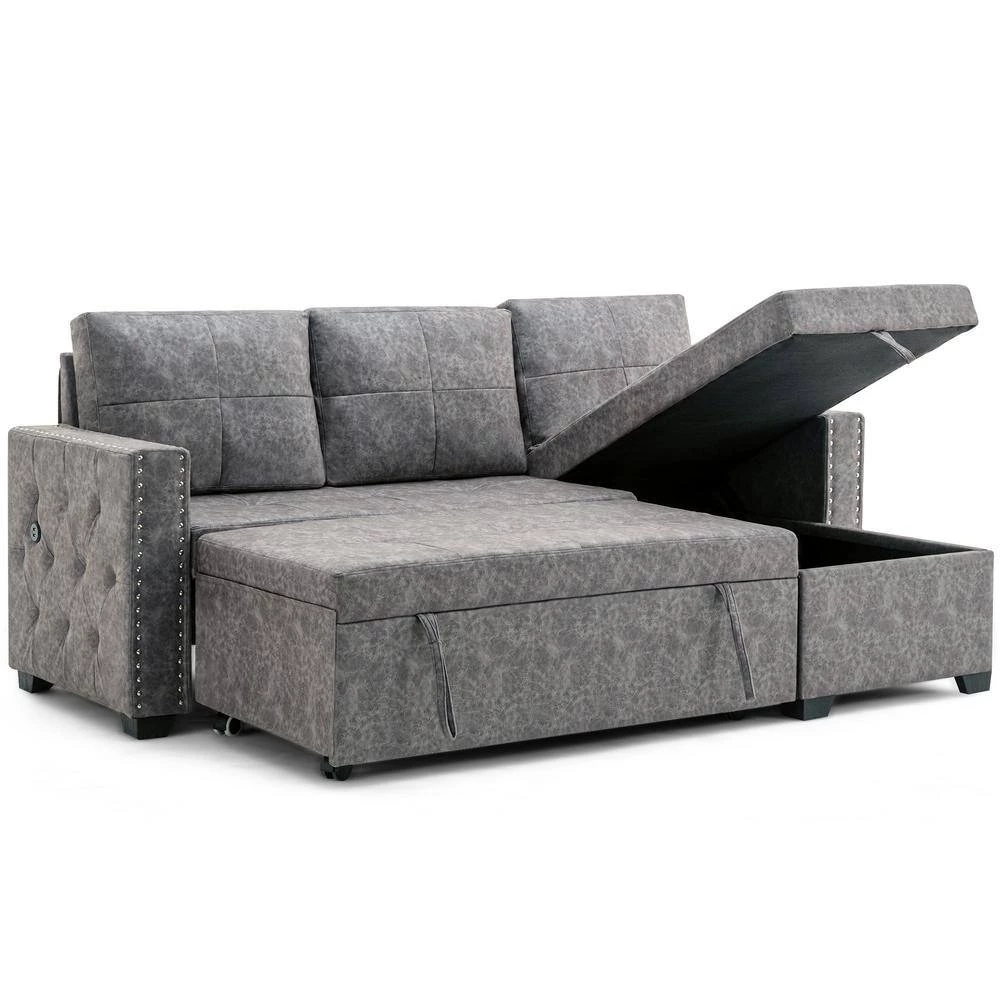 84 in. Gray Fabric Twin Size 3-Seats L-Shaped Sofa Bed by Z-joyee 5 84 in. Gray Fabric Twin Size 3-Seats L-Shaped Sofa Bed by Z-joyee - Image 5