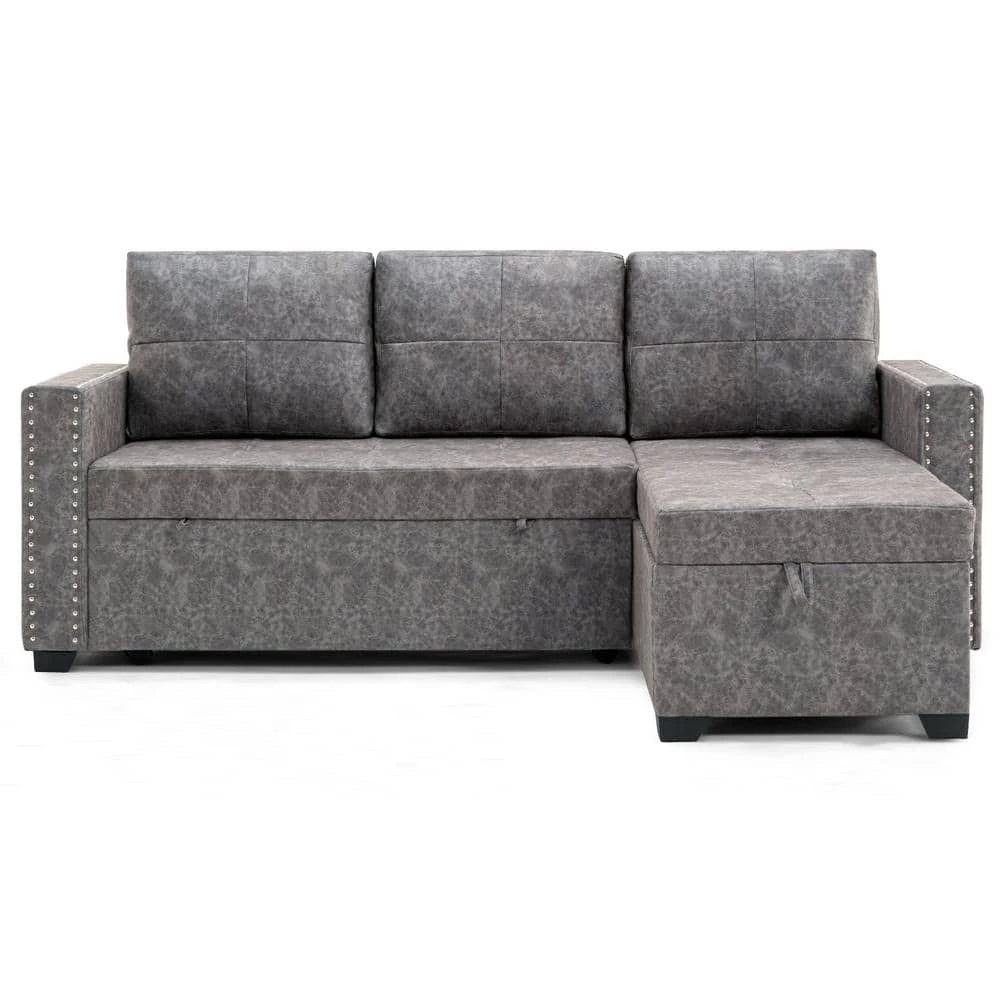 84 in. Gray Fabric Twin Size 3-Seats L-Shaped Sofa Bed by Z-joyee 1 84 in. Gray Fabric Twin Size 3-Seats L-Shaped Sofa Bed by Z-joyee