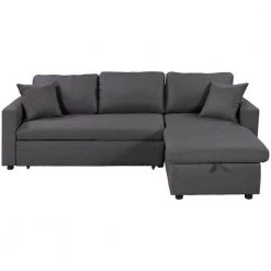 87.4 in. Gray Fabric Twin Size Sleeper Sectional Sofa Bed with Storage Space and 2 Tossing Cushions by Z-joyee
