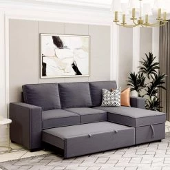 91 in. Gray Polyester Full Size Reversible Pull out Sleeper Sectional Storage Sofa Bed by Z-joyee -Cheap Z-joyee Store gray z joyee sofa beds p q202200346 31 1000
