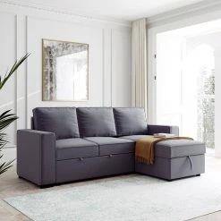 91 in. Gray Polyester Full Size Reversible Pull out Sleeper Sectional Storage Sofa Bed by Z-joyee -Cheap Z-joyee Store gray z joyee sofa beds p q202200346 44 1000