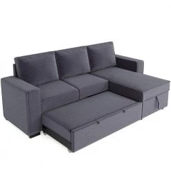 91 in. Gray Polyester Full Size Reversible Pull out Sleeper Sectional Storage Sofa Bed by Z-joyee -Cheap Z-joyee Store gray z joyee sofa beds p q202200346 4f 1000