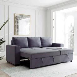 91 in. Gray Polyester Full Size Reversible Pull out Sleeper Sectional Storage Sofa Bed by Z-joyee -Cheap Z-joyee Store gray z joyee sofa beds p q202200346 fa 1000