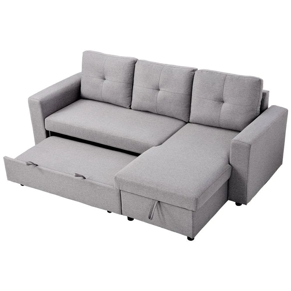 90 in. Gray Polyester Full Size Reversible Pull Out Sleeper L-Shaped Sectional Storage Sofa Bed by Z-joyee 4 90 in. Gray Polyester Full Size Reversible Pull Out Sleeper L-Shaped Sectional Storage Sofa Bed by Z-joyee - Image 4