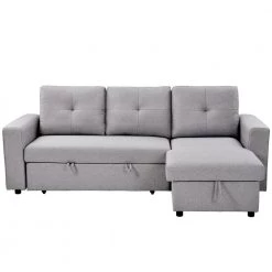 90 in. Gray Polyester Full Size Reversible Pull Out Sleeper L-Shaped Sectional Storage Sofa Bed by Z-joyee