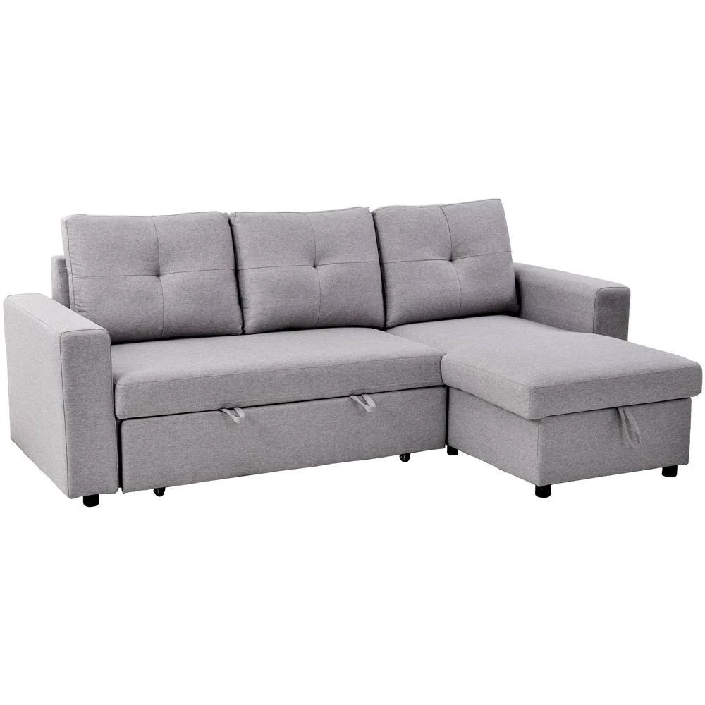 90 in. Gray Polyester Full Size Reversible Pull Out Sleeper L-Shaped Sectional Storage Sofa Bed by Z-joyee 3 90 in. Gray Polyester Full Size Reversible Pull Out Sleeper L-Shaped Sectional Storage Sofa Bed by Z-joyee - Image 3
