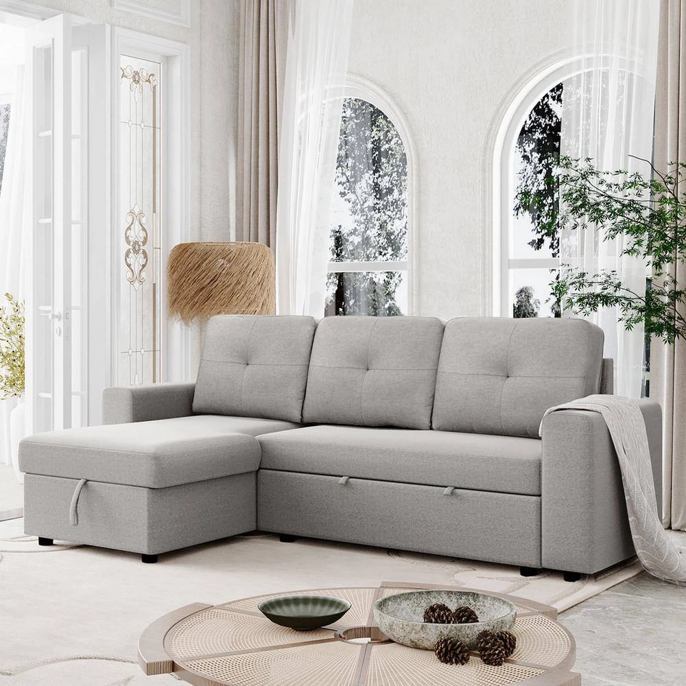 90 in. Gray Polyester Full Size Reversible Pull Out Sleeper L-Shaped Sectional Storage Sofa Bed by Z-joyee 7 90 in. Gray Polyester Full Size Reversible Pull Out Sleeper L-Shaped Sectional Storage Sofa Bed by Z-joyee - Image 7