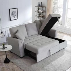 86.22 in. Gray Polyester Full Size Storage Sofa Bed by Z-joyee -Cheap Z-joyee Store gray z joyee sofa beds p q202200372 1f 1000
