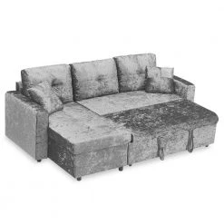85.8 in. Gray Velvet Full Size L Shaped Sectional Sofa Sofa Bed by Z-joyee -Cheap Z-joyee Store gray z joyee sofa beds p q202200388 1f 1000
