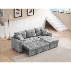85.8 in. Gray Velvet Full Size L Shaped Sectional Sofa Sofa Bed by Z-joyee -Cheap Z-joyee Store gray z joyee sofa beds p q202200388 31 1000