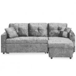 85.8 in. Gray Velvet Full Size L Shaped Sectional Sofa Sofa Bed by Z-joyee
