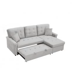86.6 in. Gray Velvet Twin Size Sleeper Sofa Bed L-Shaped Sectional Sofa with Storage by Z-joyee -Cheap Z-joyee Store gray z joyee sofa beds p s202200264 4f 1000
