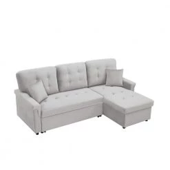 86.6 in. Gray Velvet Twin Size Sleeper Sofa Bed L-Shaped Sectional Sofa with Storage by Z-joyee -Cheap Z-joyee Store gray z joyee sofa beds p s202200264 c3 1000