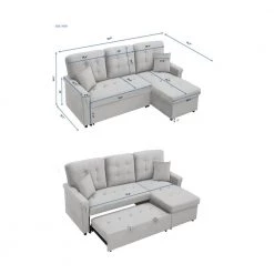 86.6 in. Gray Velvet Twin Size Sleeper Sofa Bed L-Shaped Sectional Sofa with Storage by Z-joyee -Cheap Z-joyee Store gray z joyee sofa beds p s202200264 fa 1000