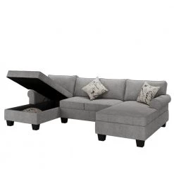 116 in. Rolled Arm Chenille U Shaped Modern Sofa in Gray with Storage Chaises and 3 Pillows by Z-joyee 12 116 in. Rolled Arm Chenille U Shaped Modern Sofa in Gray with Storage Chaises and 3 Pillows by Z-joyee -Cheap Z-joyee Store gray z joyee sofas couches p q202200211 1f 1000
