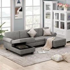 116 in. Rolled Arm Chenille U Shaped Modern Sofa in Gray with Storage Chaises and 3 Pillows by Z-joyee 15 116 in. Rolled Arm Chenille U Shaped Modern Sofa in Gray with Storage Chaises and 3 Pillows by Z-joyee -Cheap Z-joyee Store gray z joyee sofas couches p q202200211 31 1000