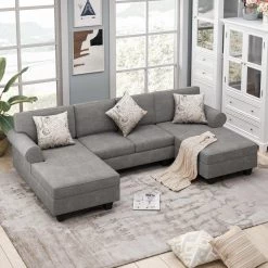 116 in. Rolled Arm Chenille U Shaped Modern Sofa in Gray with Storage Chaises and 3 Pillows by Z-joyee 14 116 in. Rolled Arm Chenille U Shaped Modern Sofa in Gray with Storage Chaises and 3 Pillows by Z-joyee -Cheap Z-joyee Store gray z joyee sofas couches p q202200211 76 1000